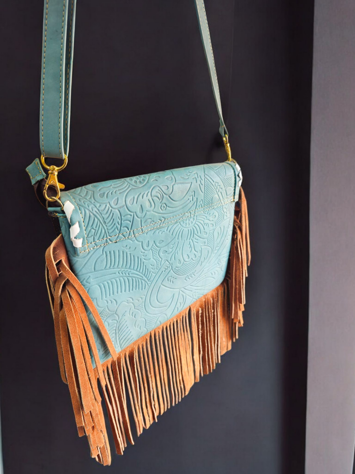 Bolsa flecos azul aqua