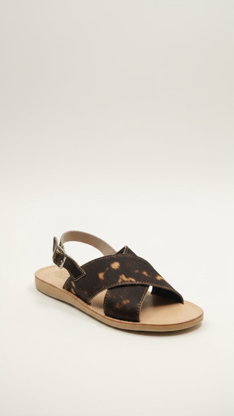 Huarache cruzado de pelo natural de vaca negro
