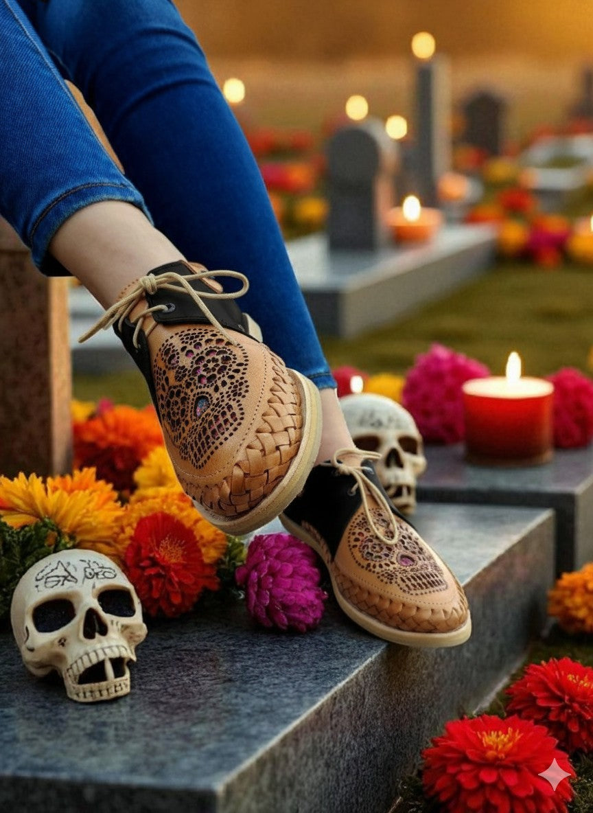 Mocasín Catrina Negro - Piel Genuina Hecho a Mano