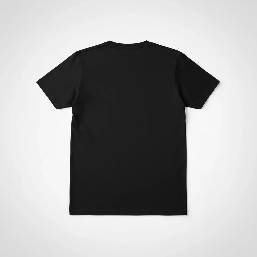 ARTESANALRENVAL black short-sleeve crew neck t-shirt, back view, showing plain solid fabric.