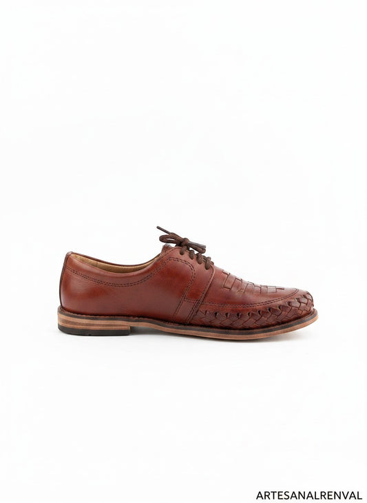 ARTESANALRENVAL men's brown woven leather dress shoes with laces. Handmade Mexican footwear.