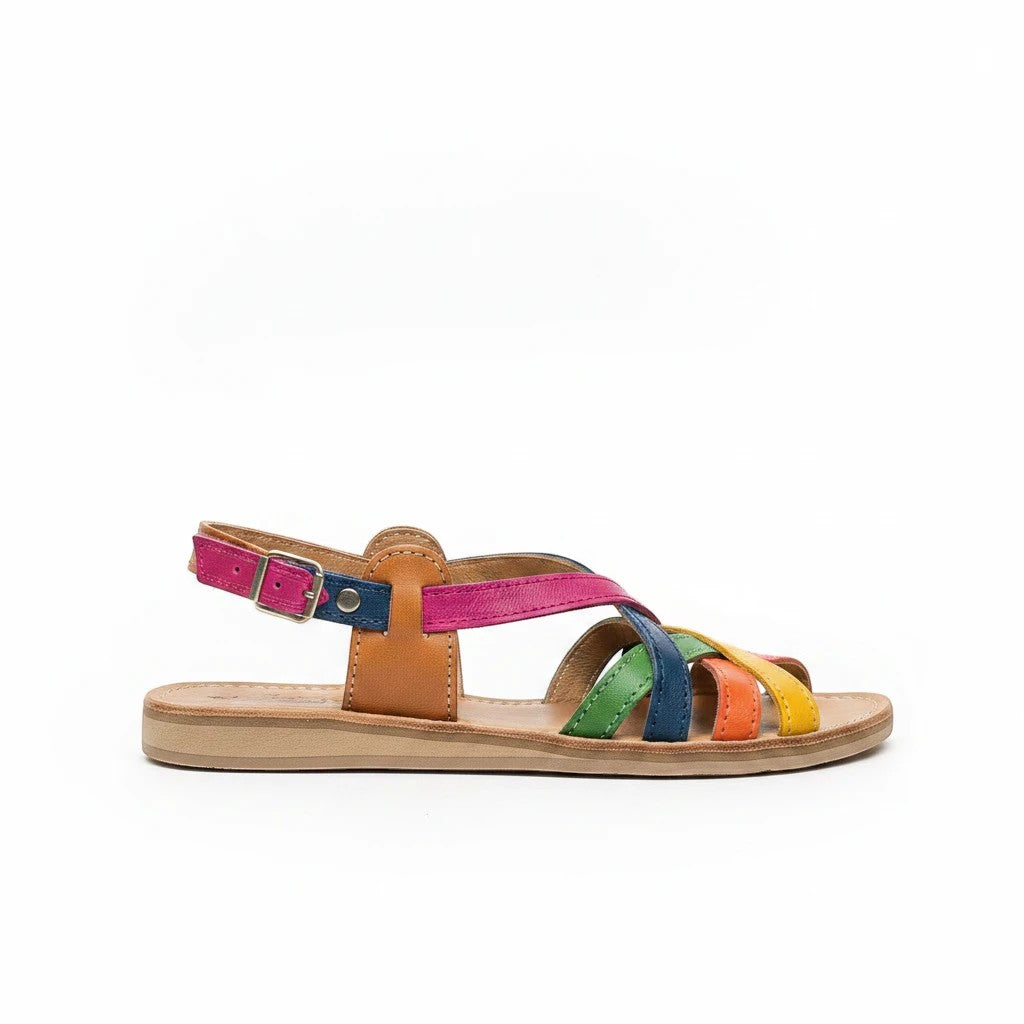 Huaraches artesanales ARTESANALRENVAL de cuero multicolor con tiras cruzadas y suela flexible estilo bohemio