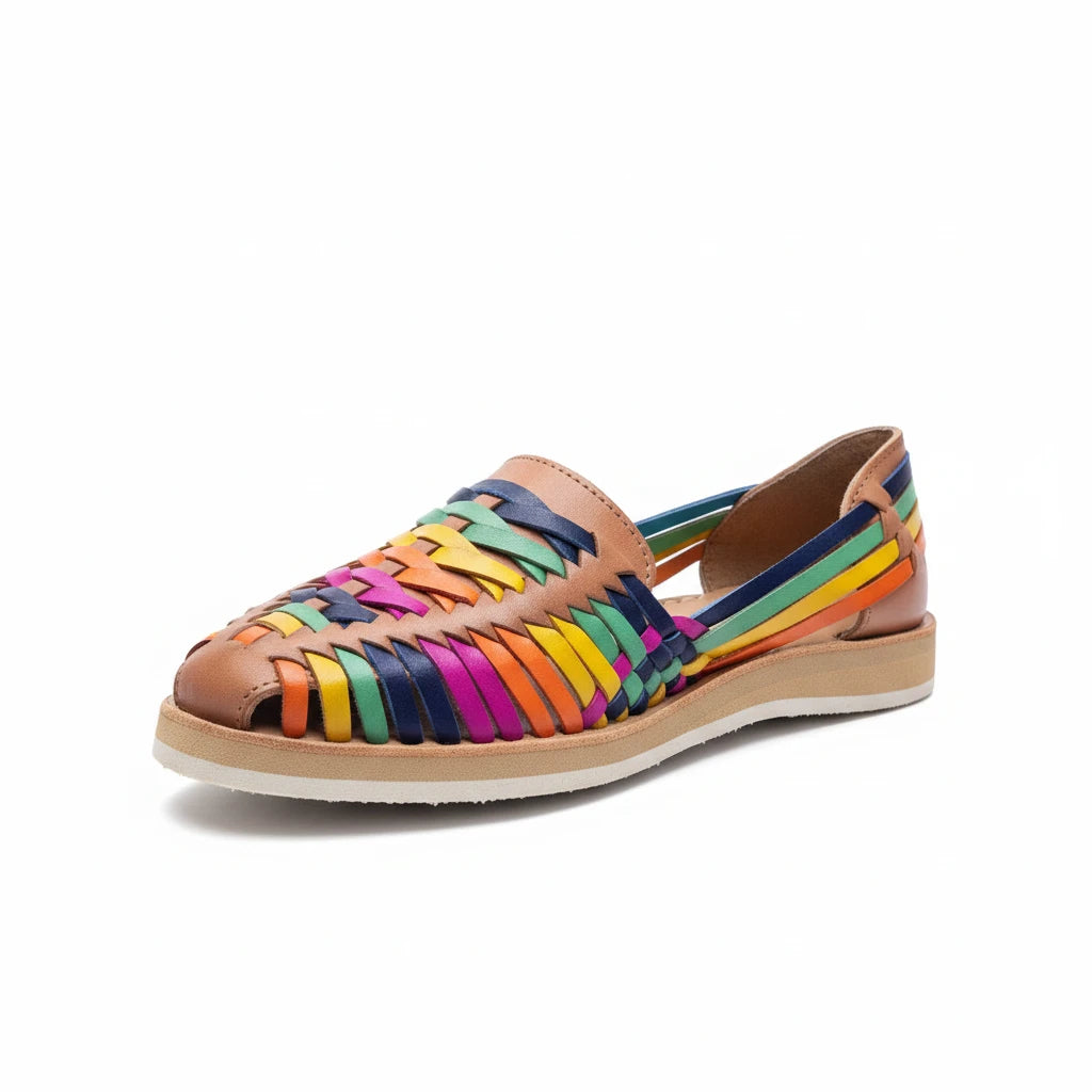 ARTESANALRENVAL handmade multicolor woven leather huarache sandals with cushioned sole and comfortable fit