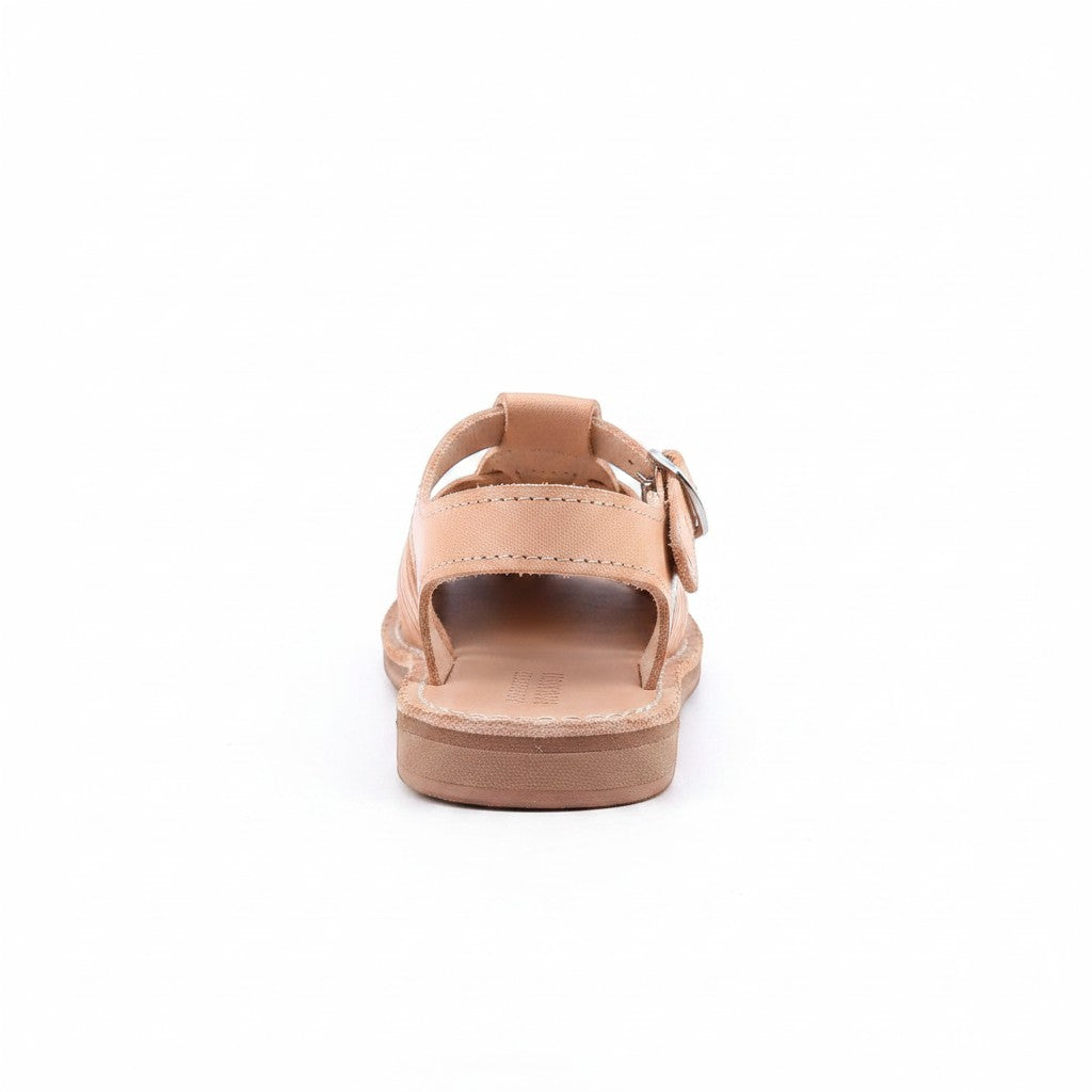 ARTESANALRENVAL natural leather huarache sandal with buckle closure and flexible sole. Handmade in Mexico.