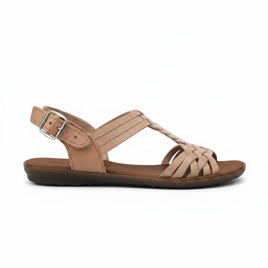 ARTESANALRENVAL natural leather huarache sandals with woven toe strap and buckle ankle strap.