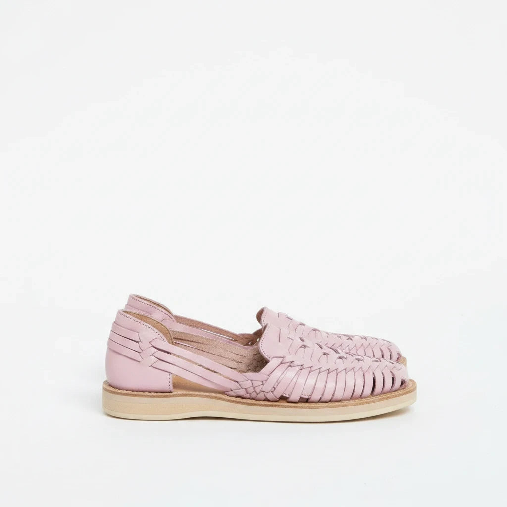 ARTESANALRENVAL pastel pink handmade genuine leather huarache sandals with woven design and comfortable flat sole